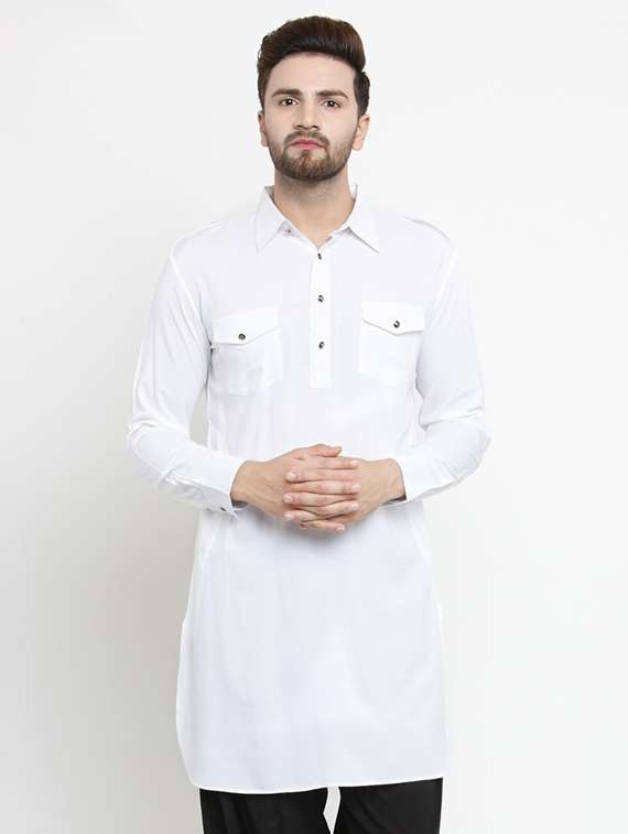 white solid pathani kurta