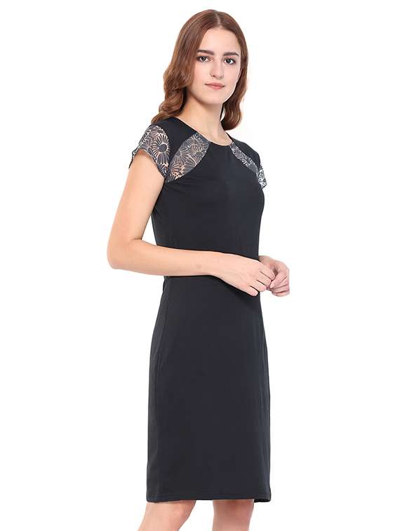 keyhole back mesh paneled sheath dress - 16227109 -  Standard Image - 1