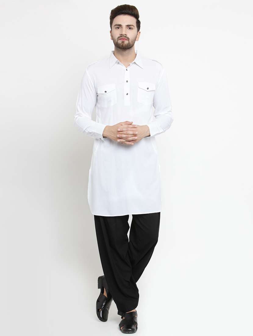 white solid pathani kurta