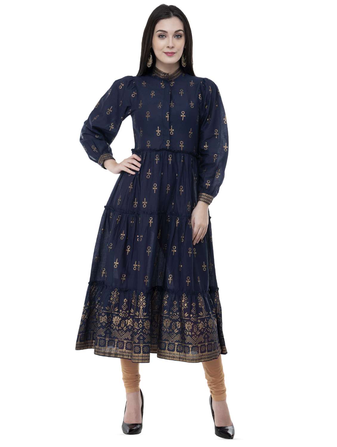 foil printed tiered kurta