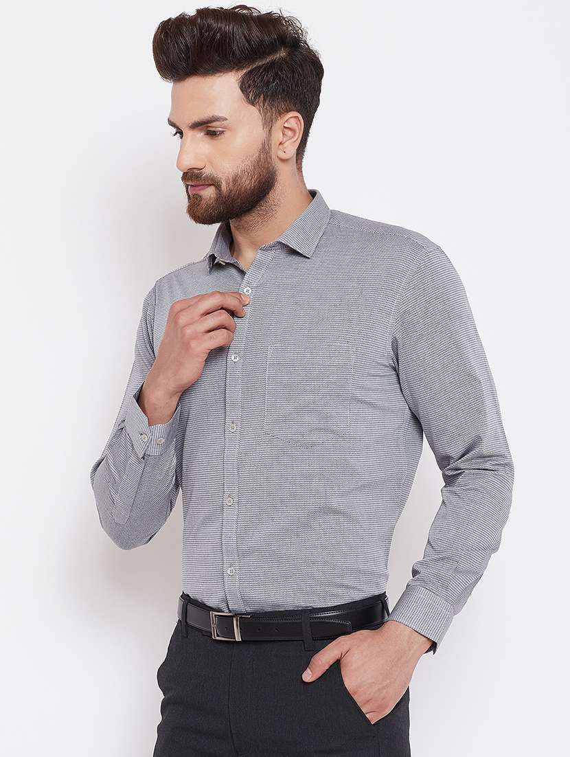 grey cotton formal shirt - 16229760 - Standard Image - 1