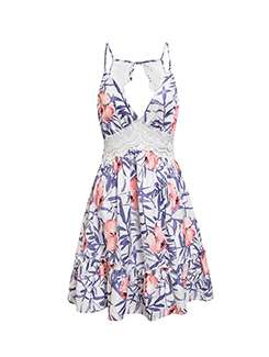 lace panel floral flared dress