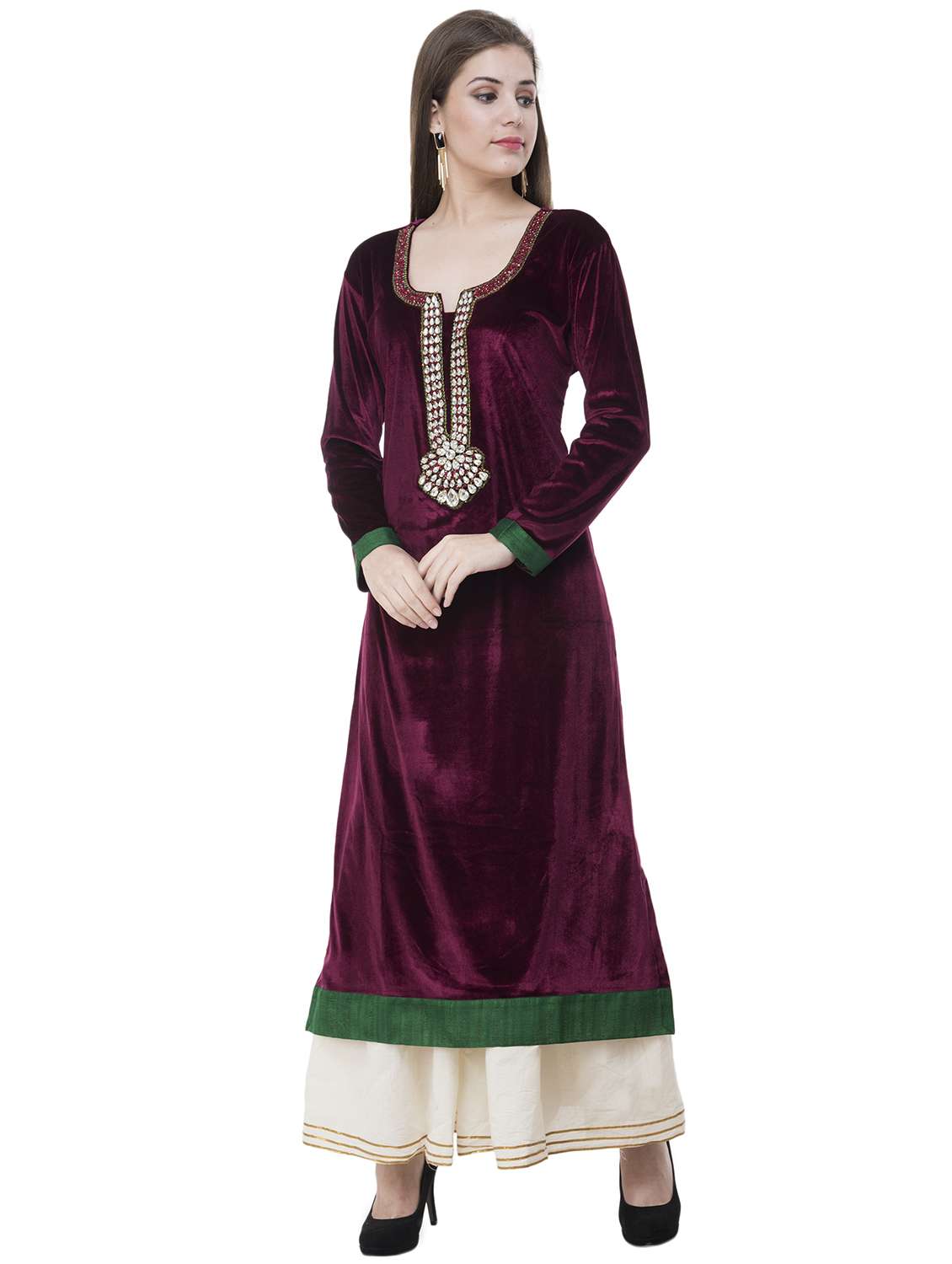 embellished solid kurta