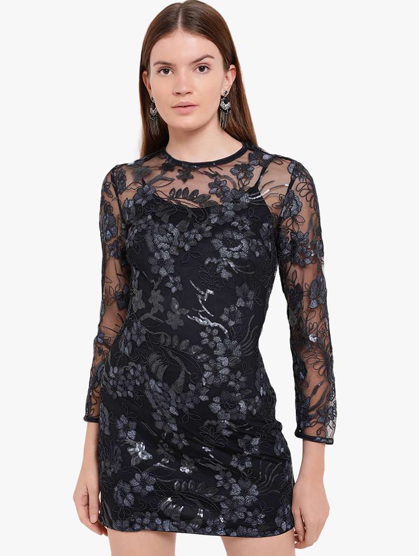 sequined floral bodycon dress