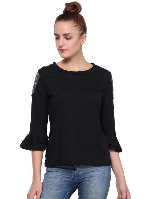 floral mesh panel bell sleeved top - 16241709 - Standard Image - 0