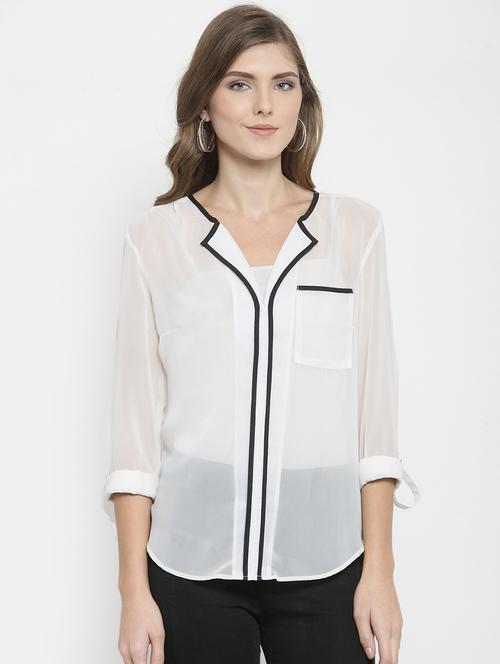 women's straight lapel neck top - 16241734 - Standard Image - 0