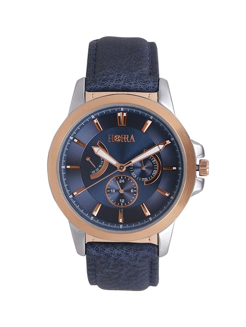 blue leather strap watch