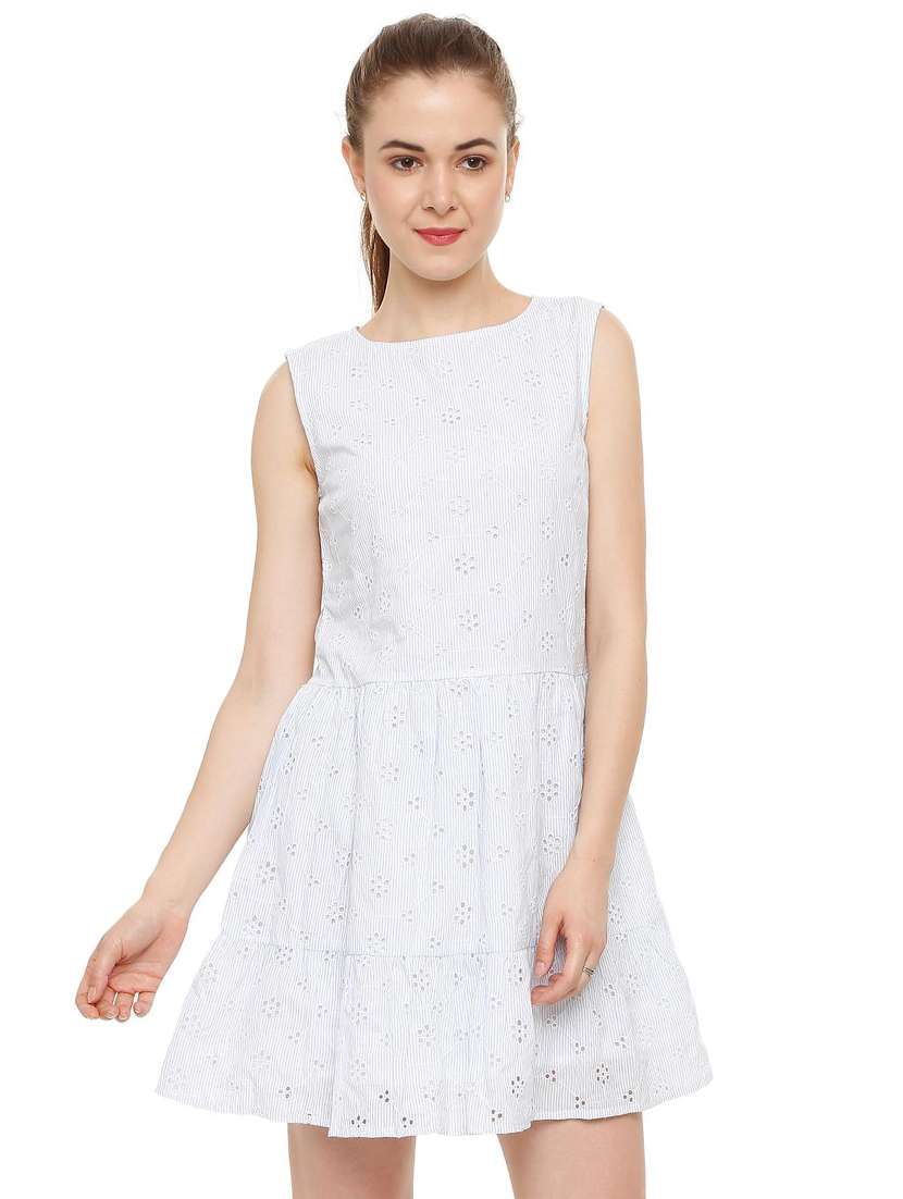 striped schiffli a-line dress