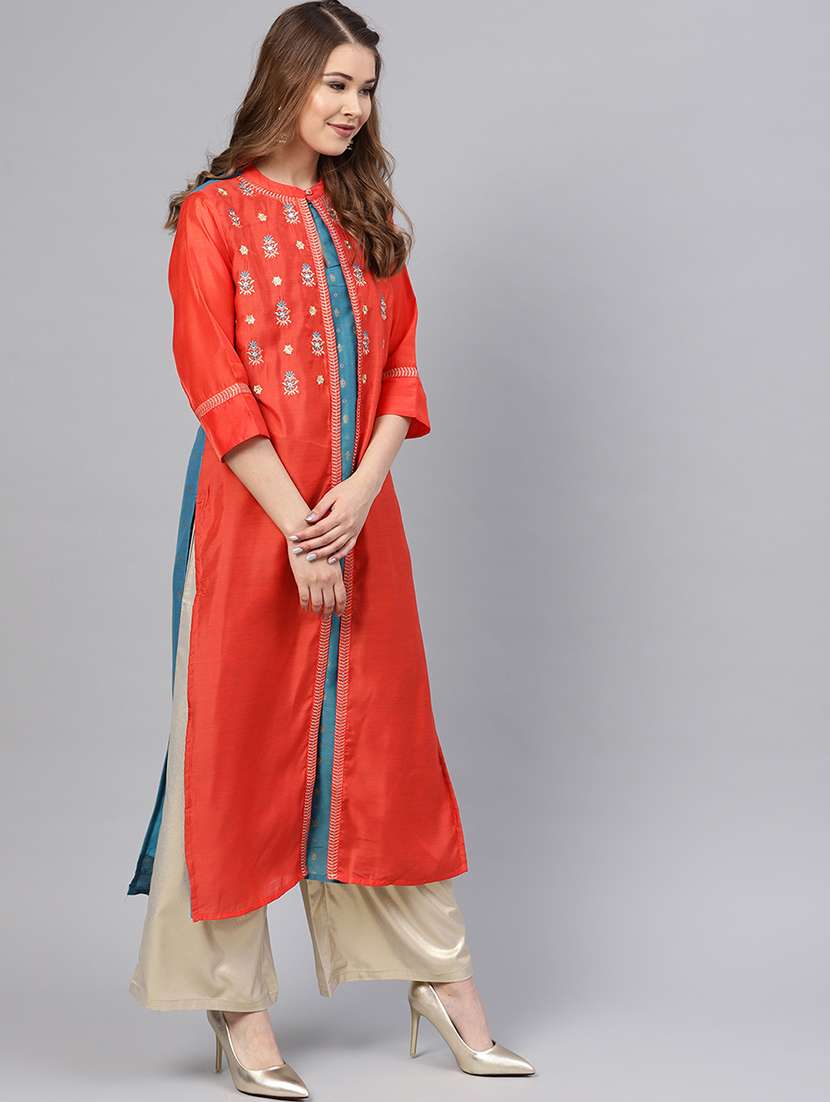 Embroidered layered kurta