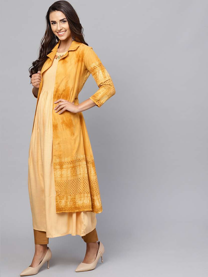 embroidered a-line kurta with jacket