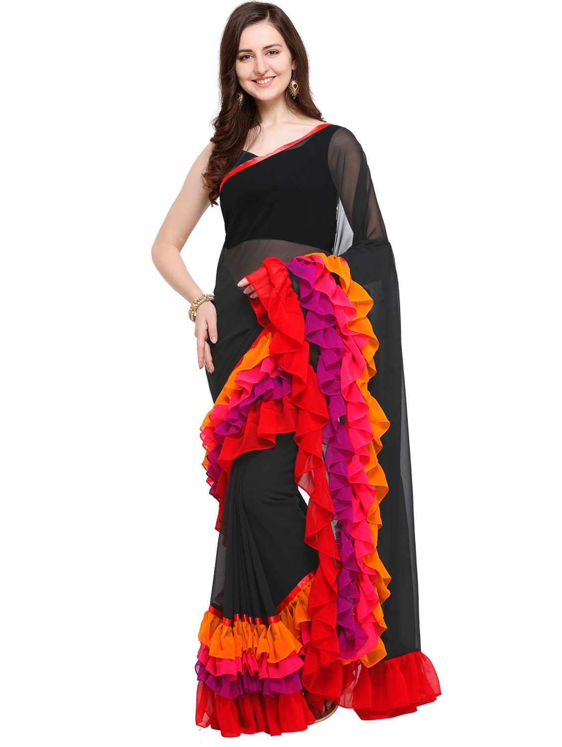 ruffle bordered fusion saree with blouse