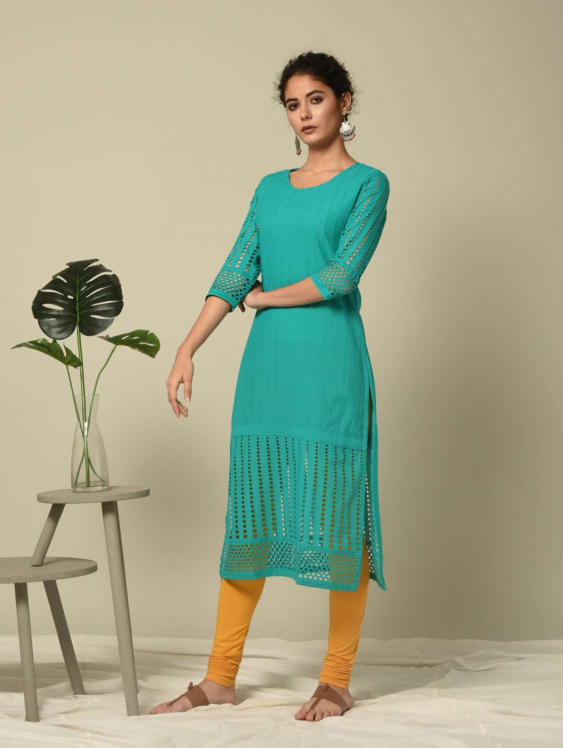 crochet straight kurta with jacket 