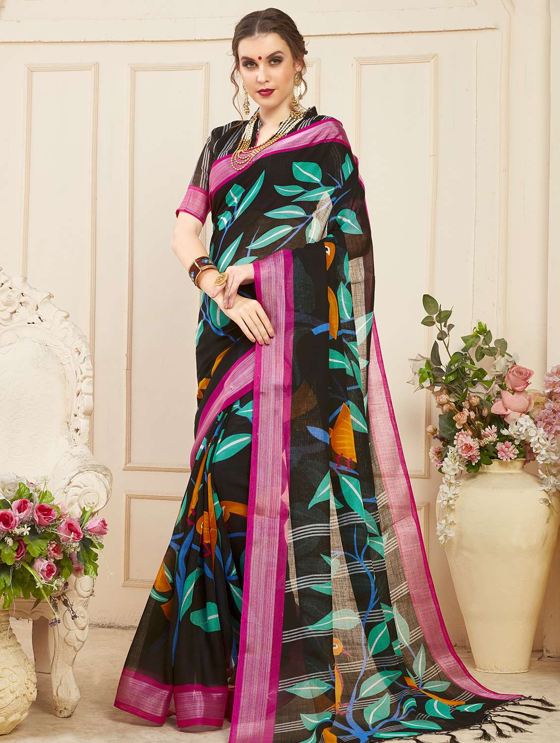 floral printed saree with blouse