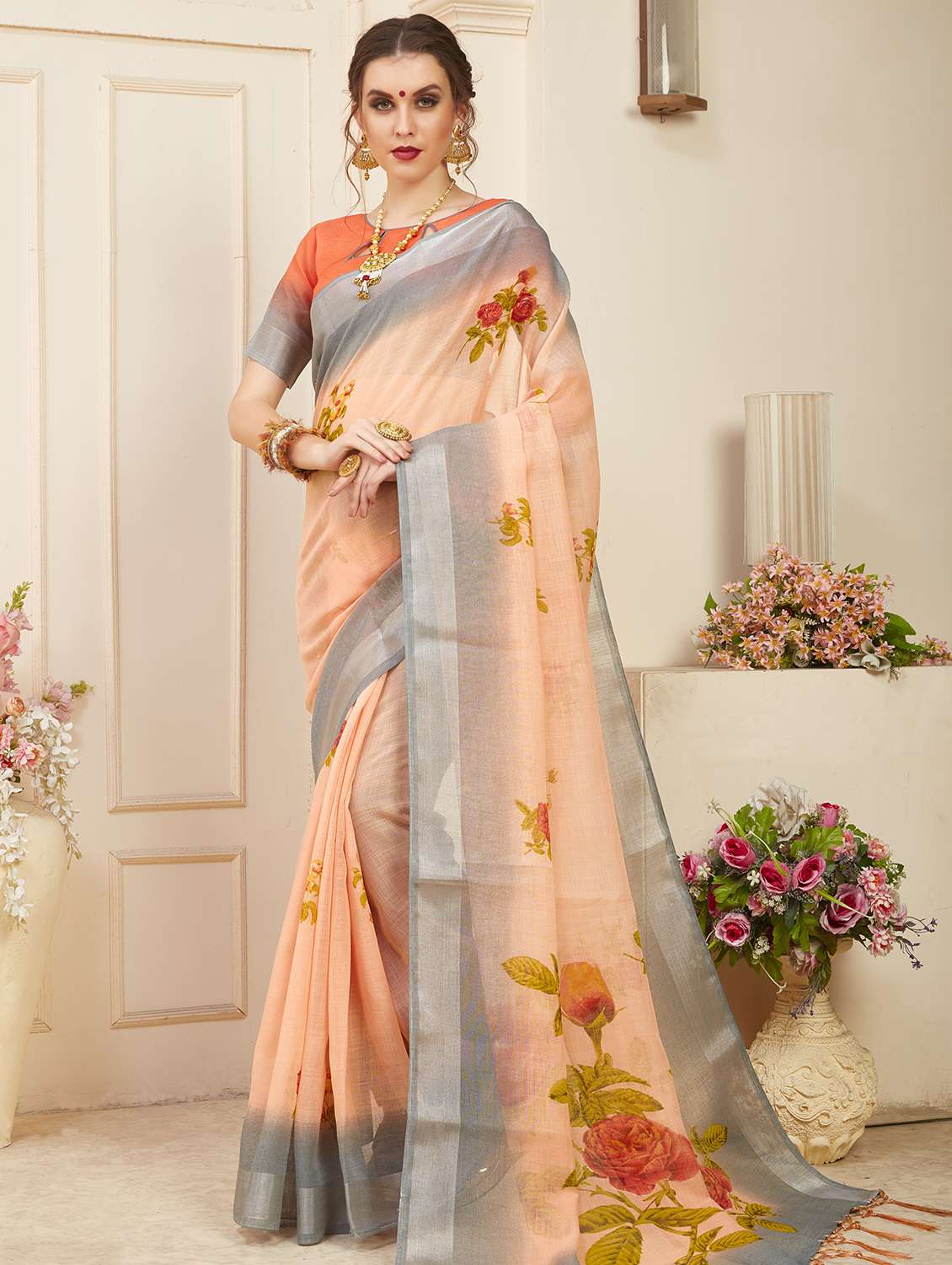 floral printed saree with blouse