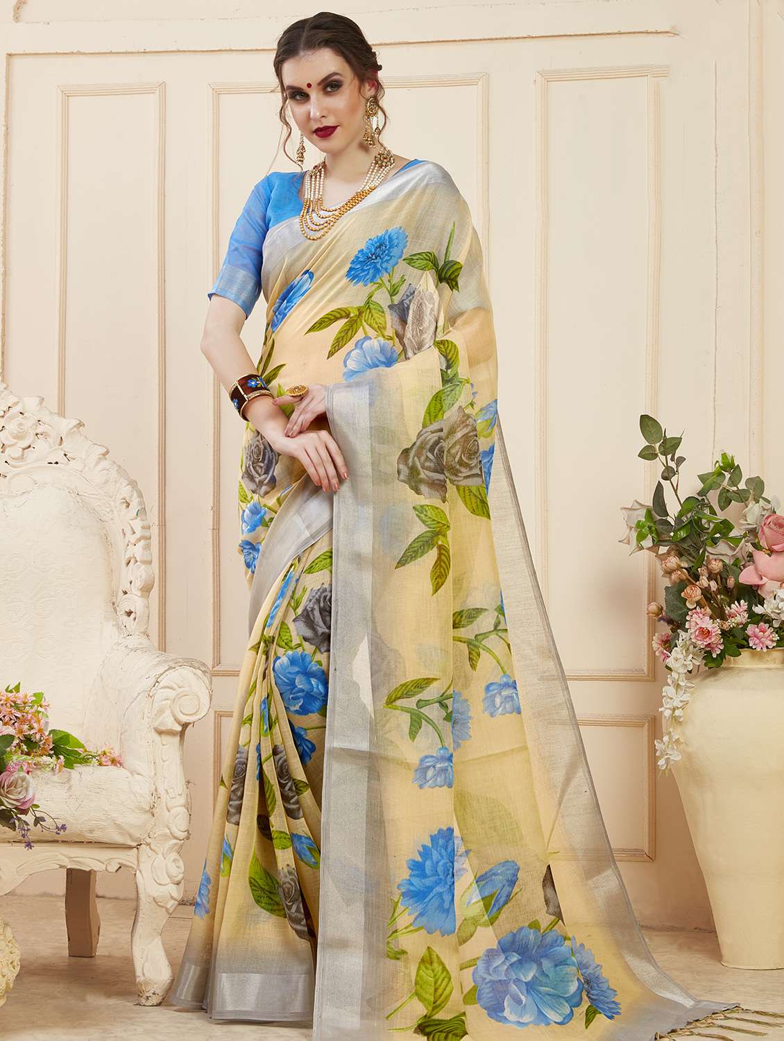 floral printed saree with blouse