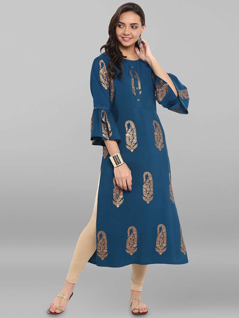 foil printed straight kurta