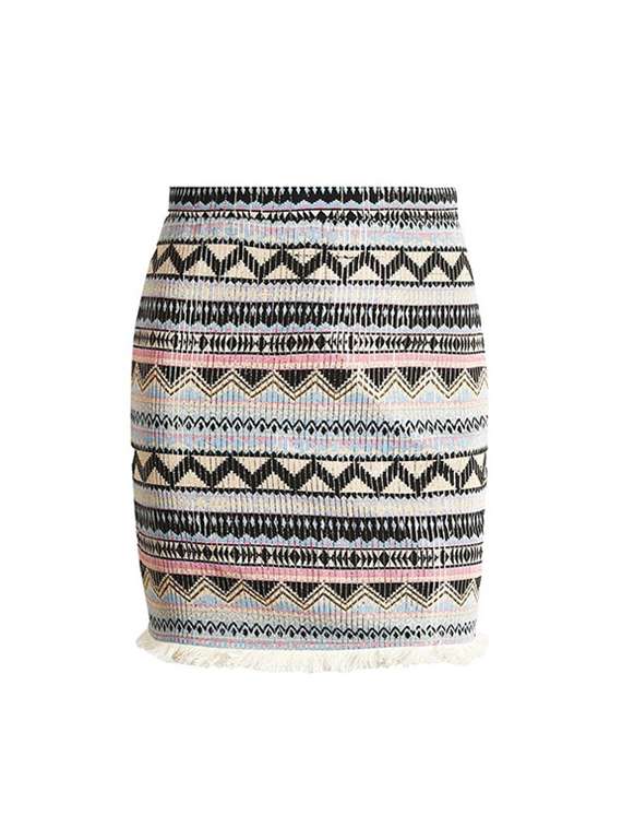 fringed hem aztec bodycon skirt