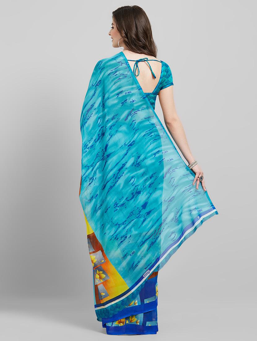 floral printed saree with blouse - 16251958 - Standard Image - 1