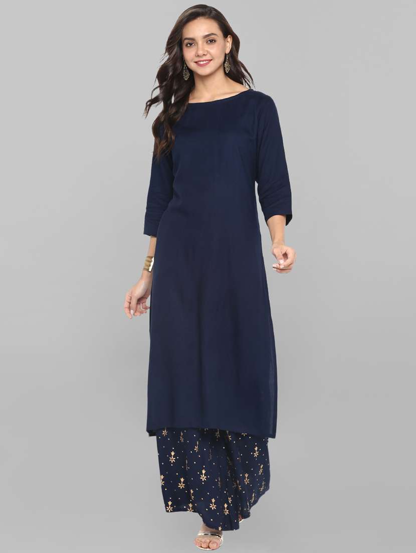 straight solid kurta palazzo set