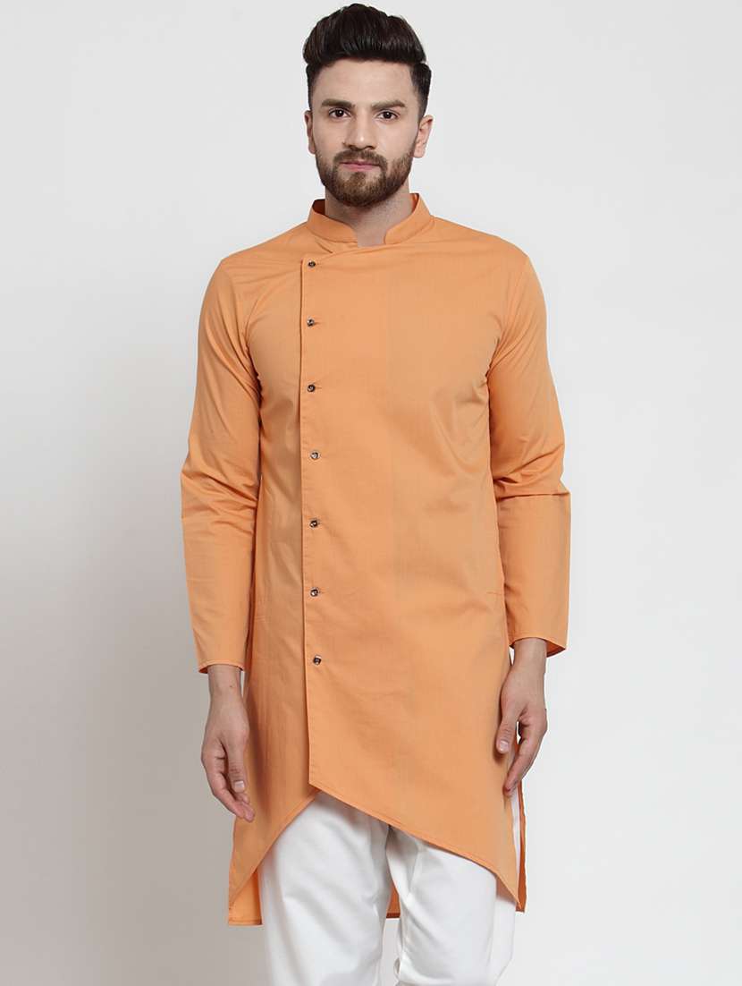orange solid asymmetric kurta