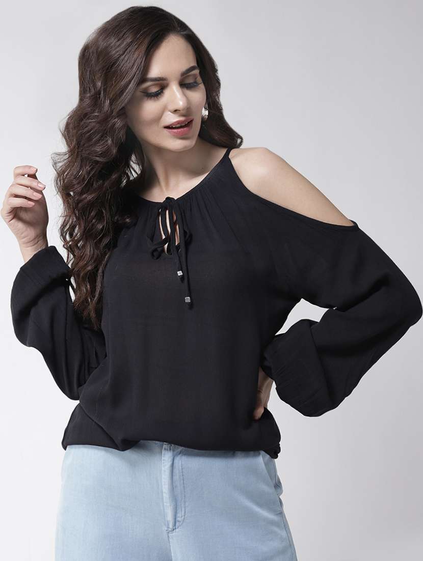 tie up neck cold shoulder top