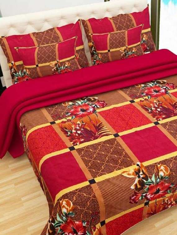 double bed microfibre printed fitted sheet with 2 pillow covers