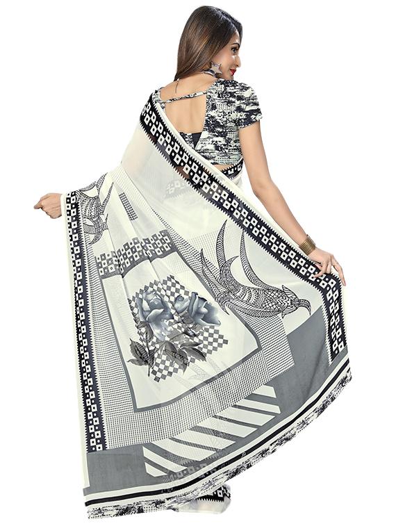 digital checkered printed saree with blouse - 16260575 -  Standard Image - 1