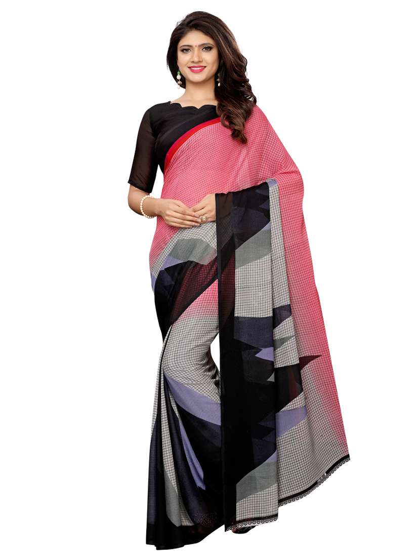 checkered printed saree with blouse