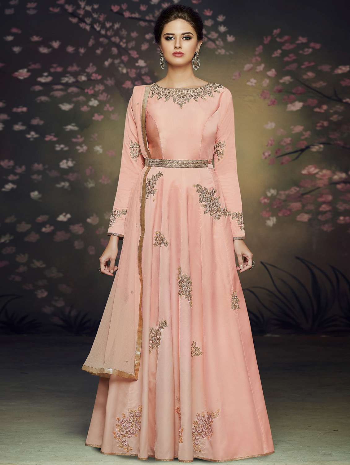 embroidered fit & flare gown