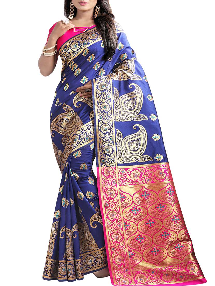 floral zari motif banarasi saree with blouse