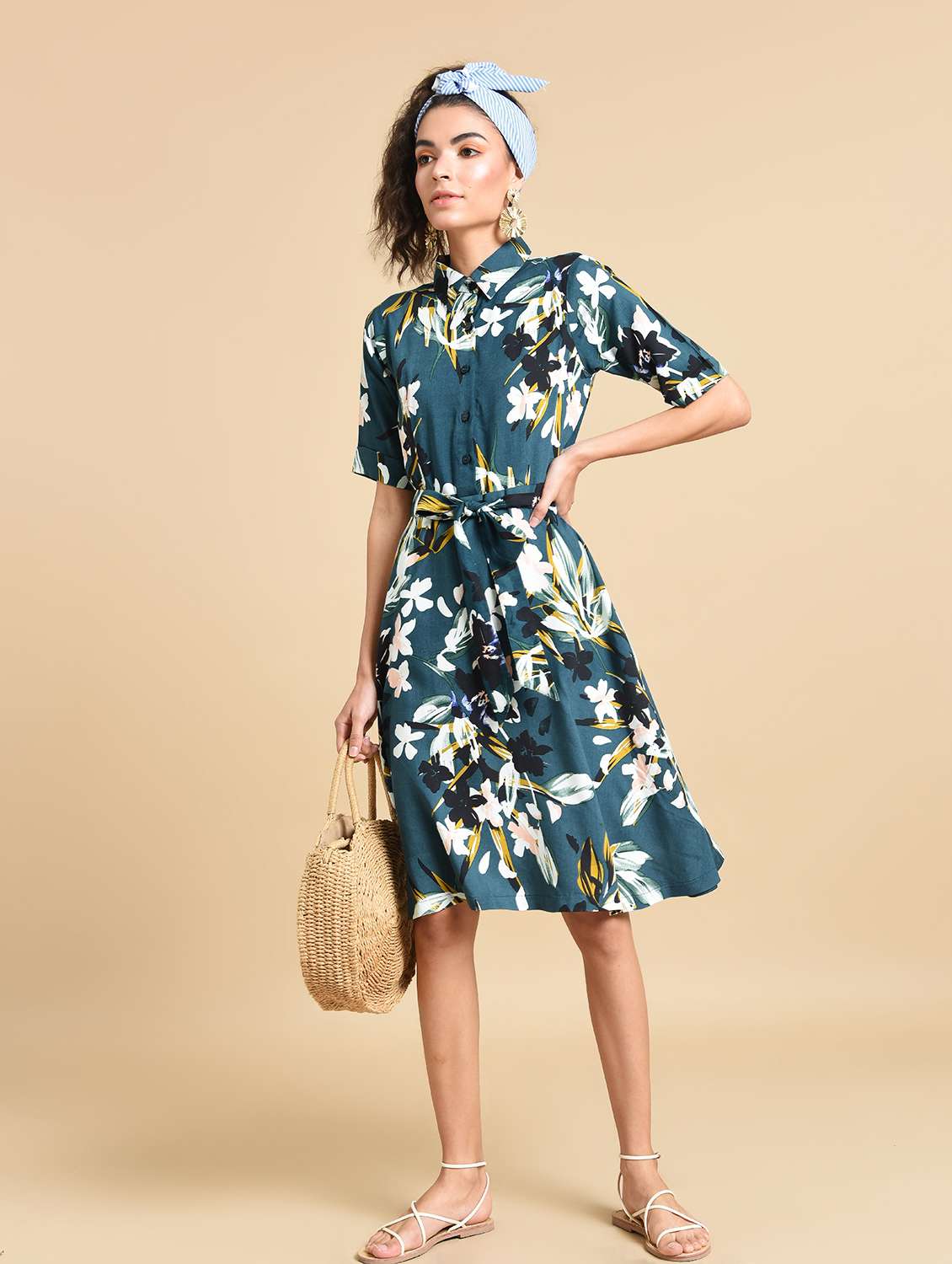 tie front floral a-line dress 