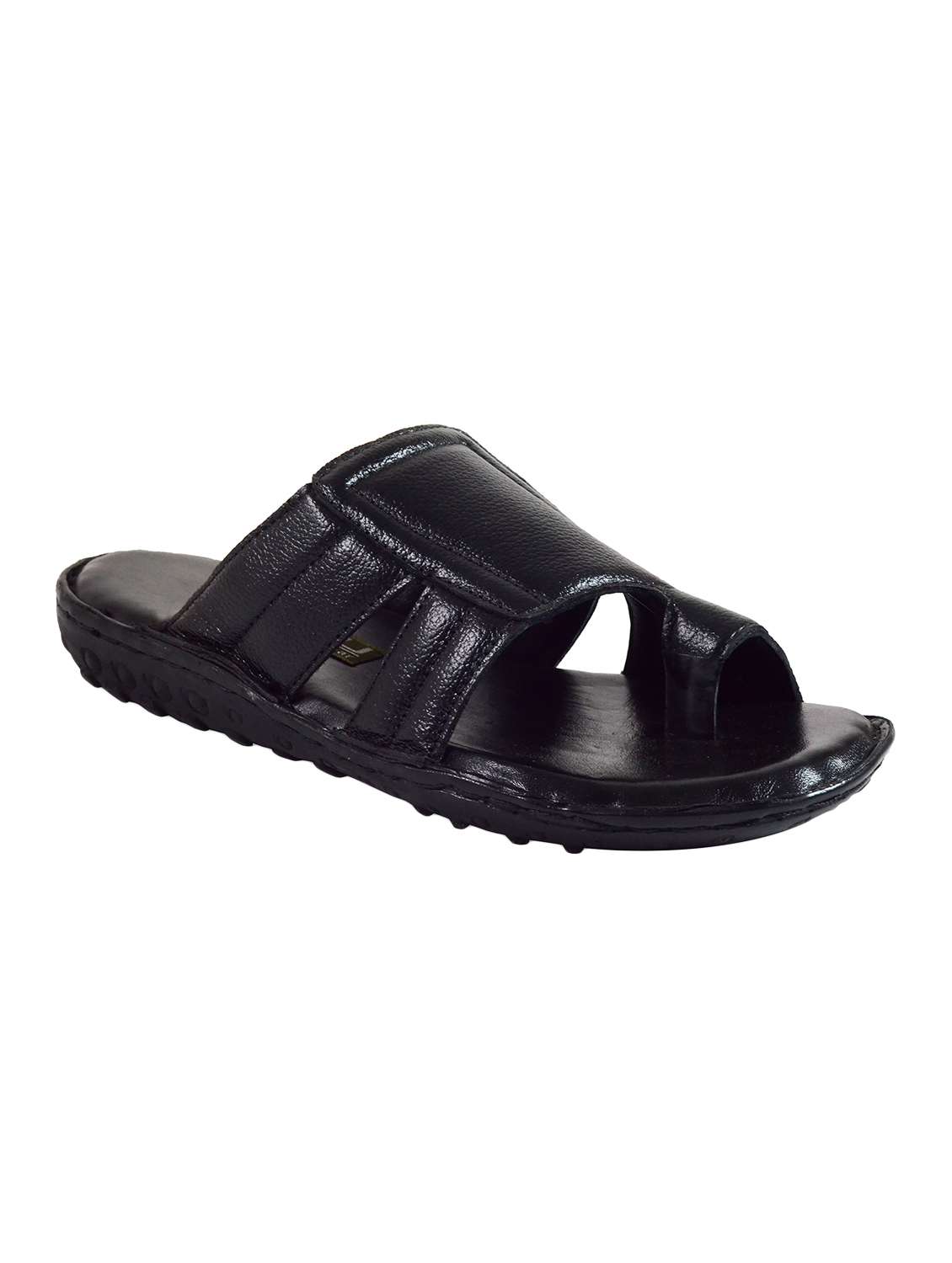 black leather slip on slippers