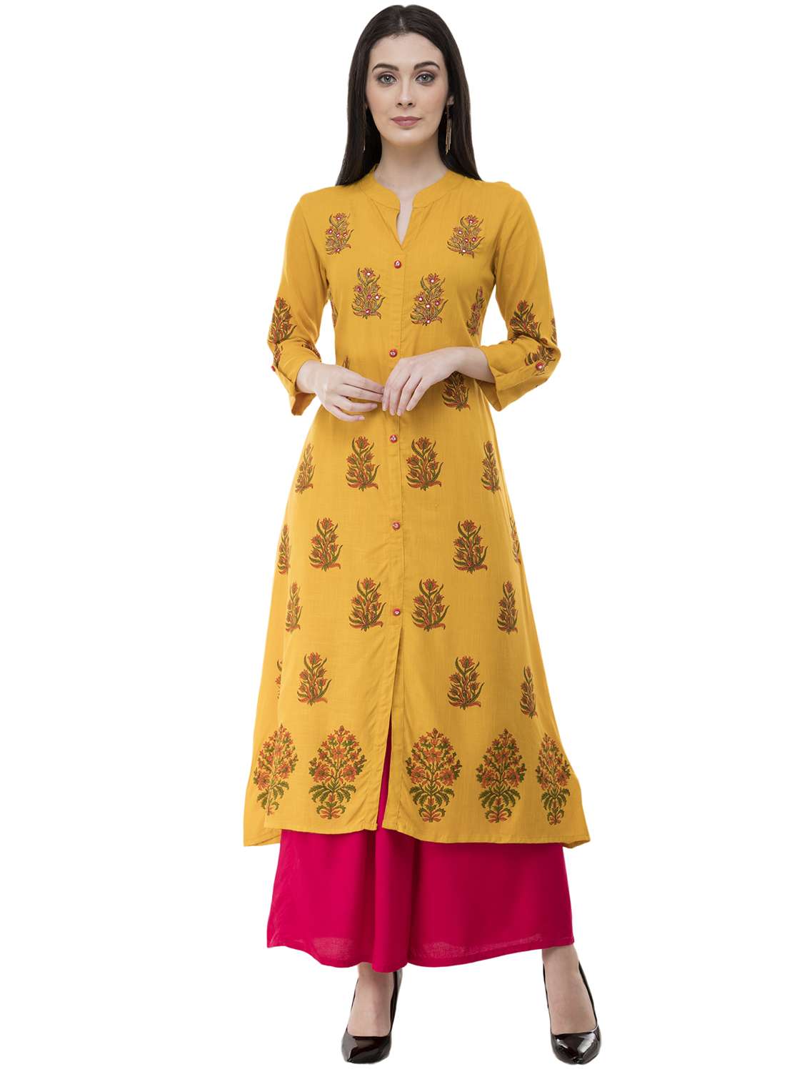 block print a-line kurta