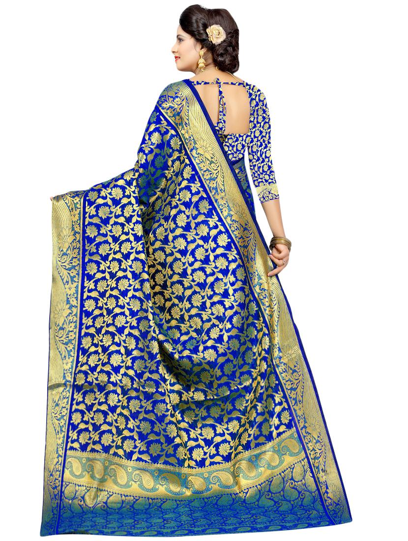 floral zari motif kanjivaram saree with blouse - 16271226 - Standard Image - 1