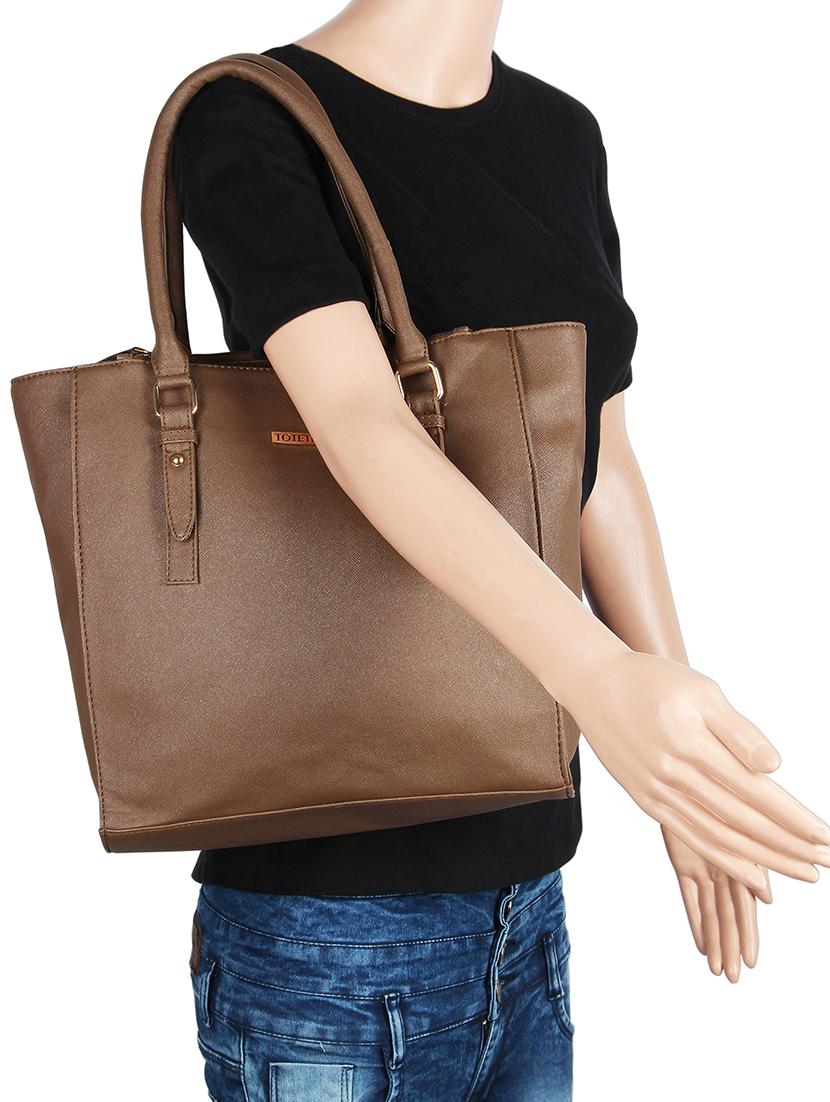 brown leatherette (pu) regular handbag - 16271961 - Standard Image - 4