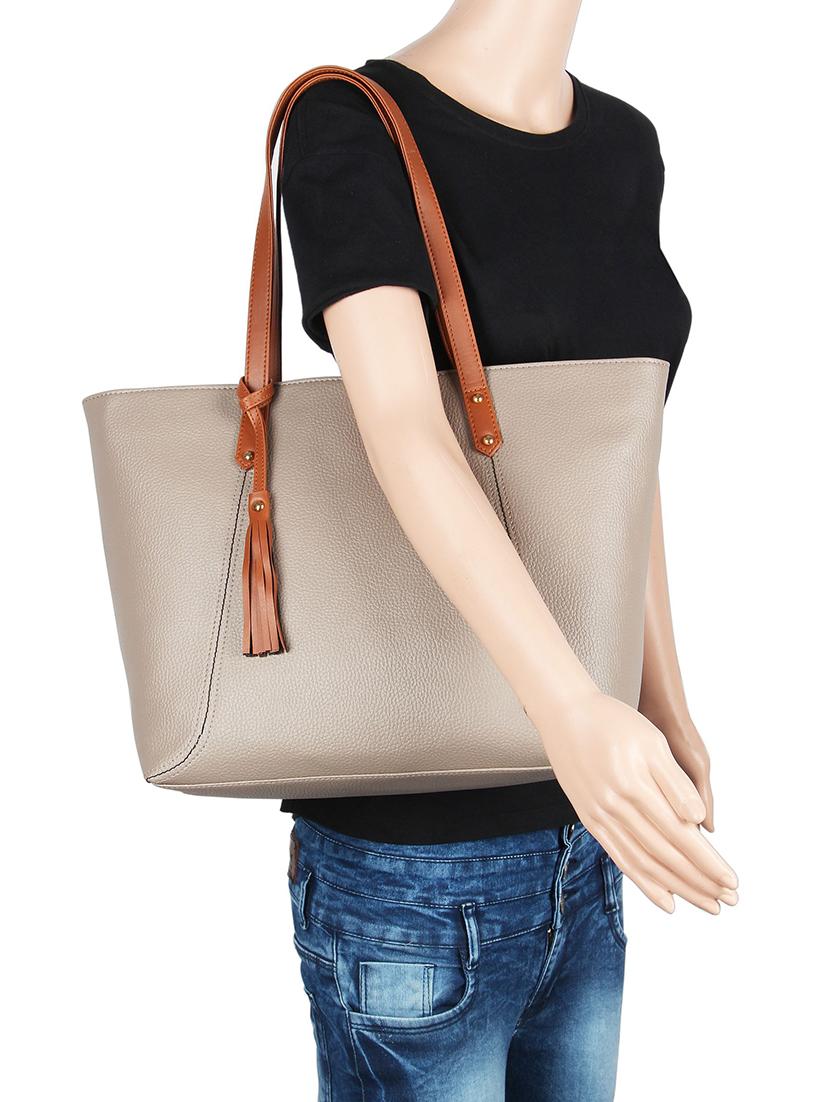 brown leatherette (pu) regular handbag - 16271969 - Standard Image - 4