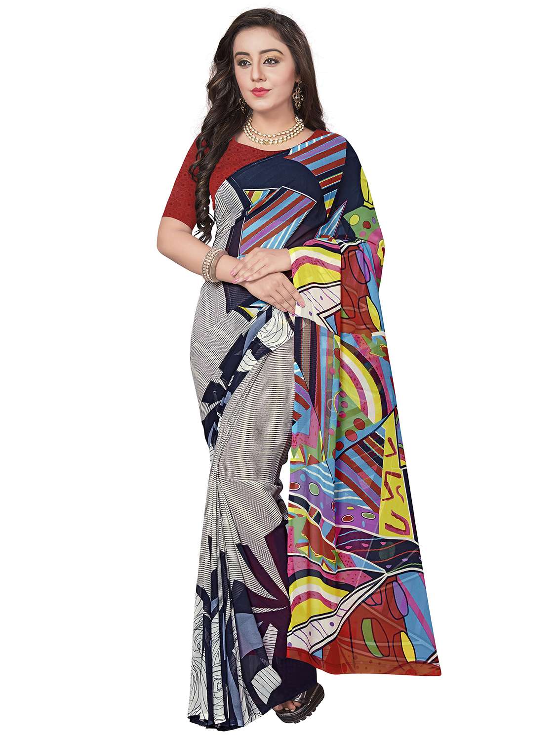 abstract printed saree with blouse