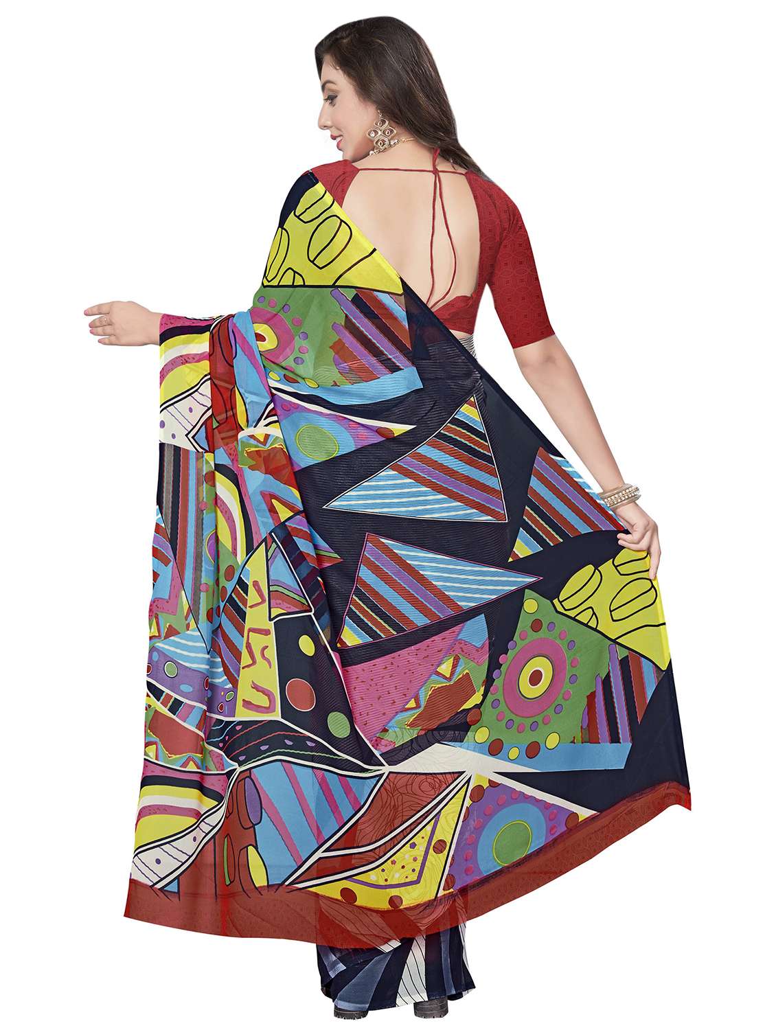 abstract printed saree with blouse - 16272066 -  Standard Image - 1