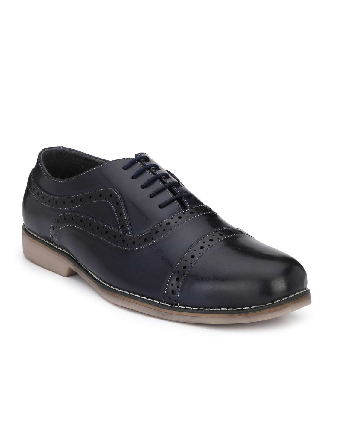 blue leatherette lace-up oxfords
