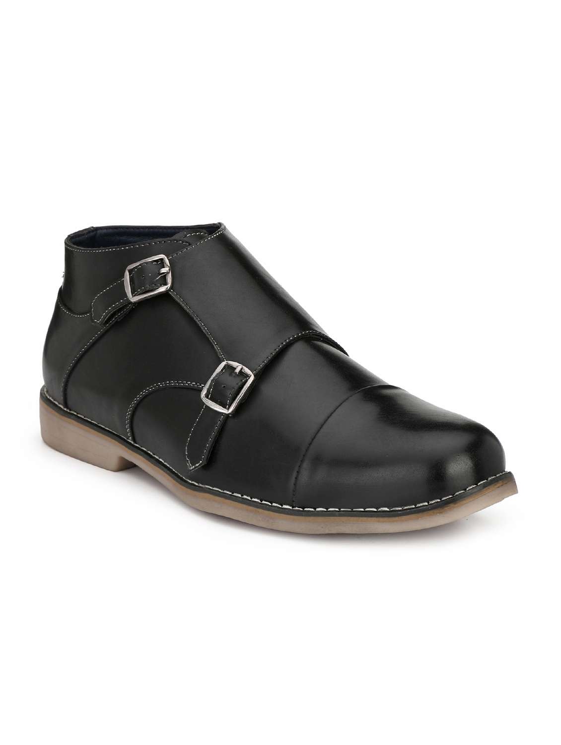 black leatherette slip on monk straps