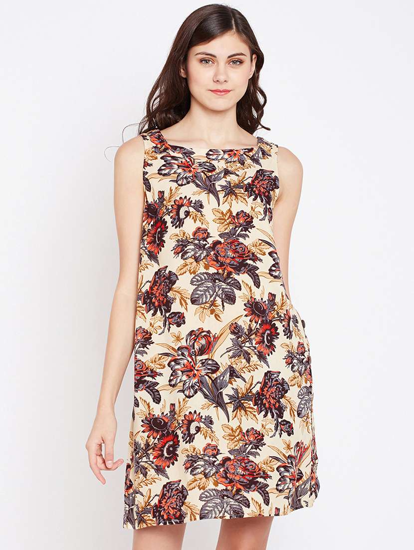 square neck floral a-line dress
