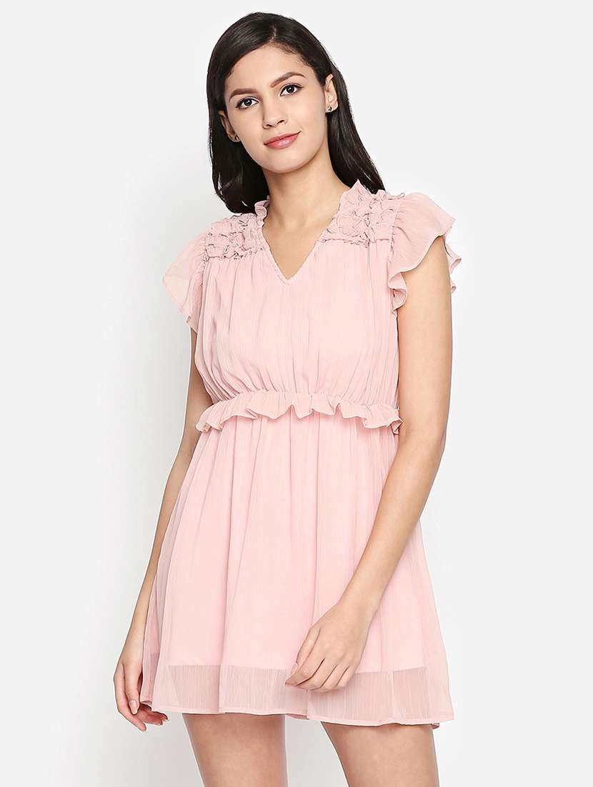 ruffle trim dobby blouson dress