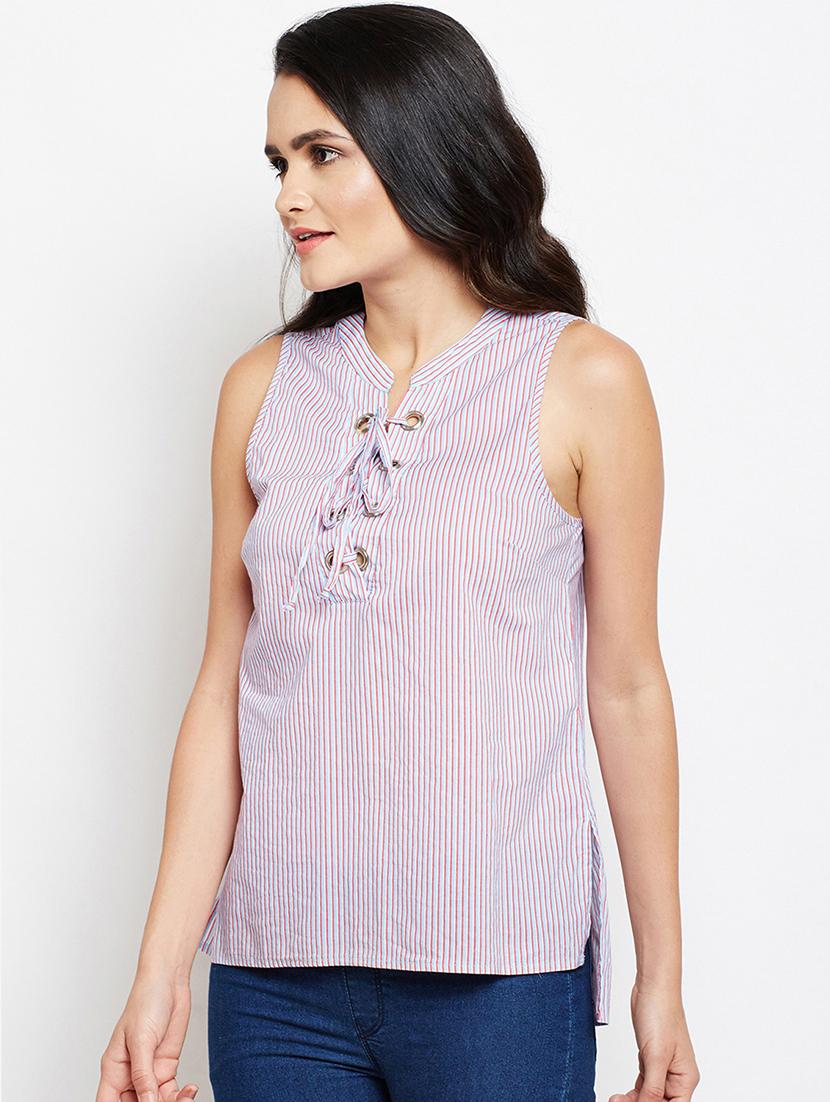lace up detail striped top - 16274809 - Standard Image - 1