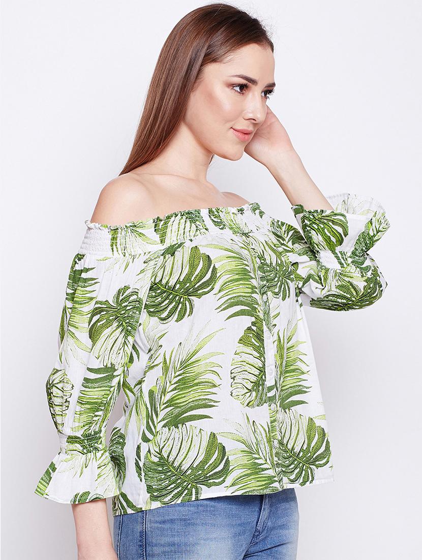 off shoulder tropical top - 16274823 - Standard Image - 1