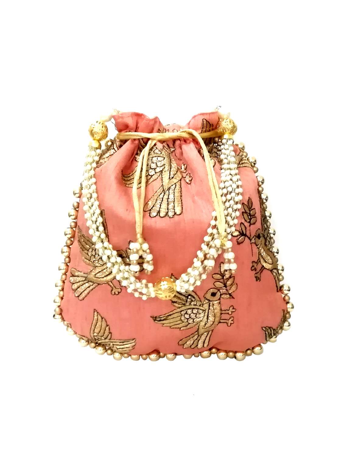 pink silk ethnic potli