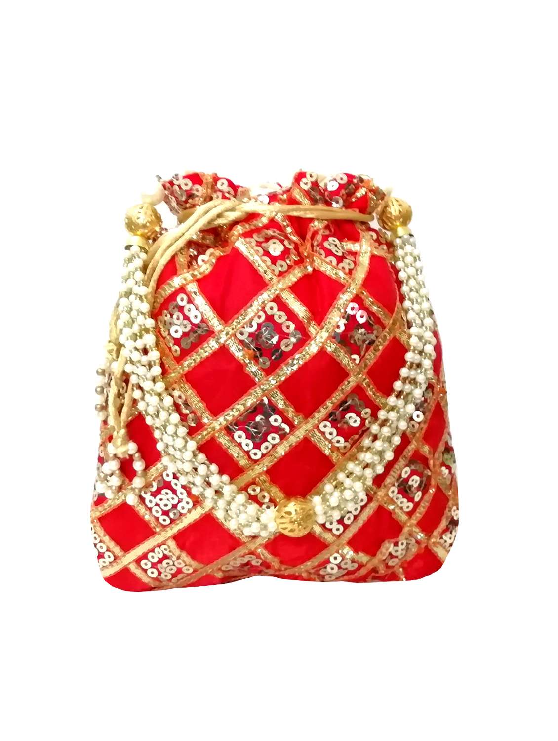 red silk ethnic potli