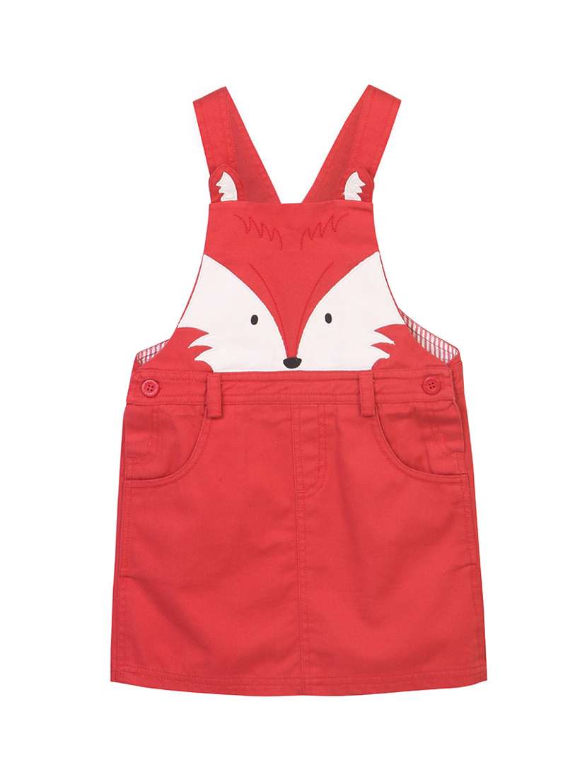 red cotton dungaree dress