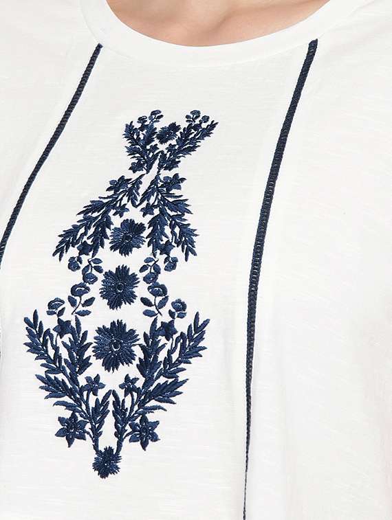 turn up sleeved embroidered top - 16279630 - Standard Image - 4
