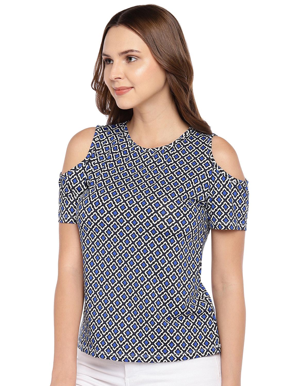 moroccon print cold shoulder top - 16279641 -  Standard Image - 1
