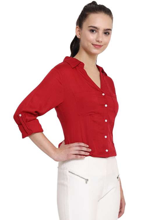 rolled up sleeves solid shirt  - 16280552 -  Standard Image - 1